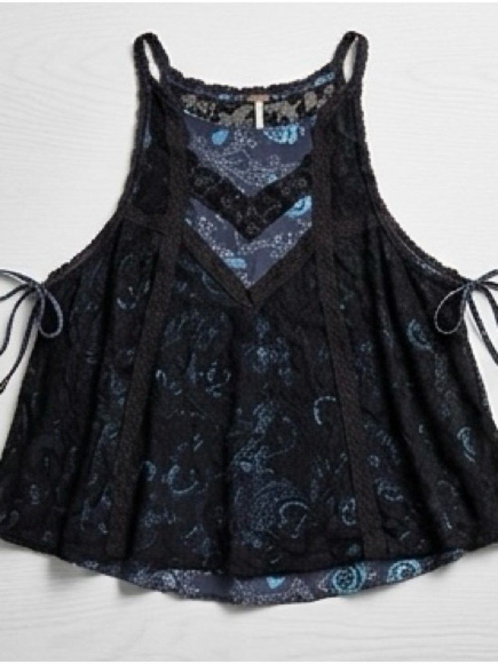 Free People Women’s Blue Paisley Layered Lace Tank Top